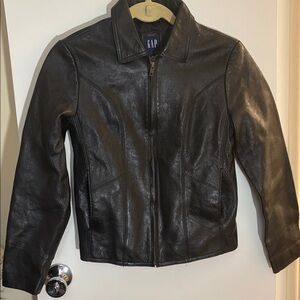 Gap Leather Jacket Sz XS Women’s Full Zip Black Y2K 90’s Motorcycle Minimalist